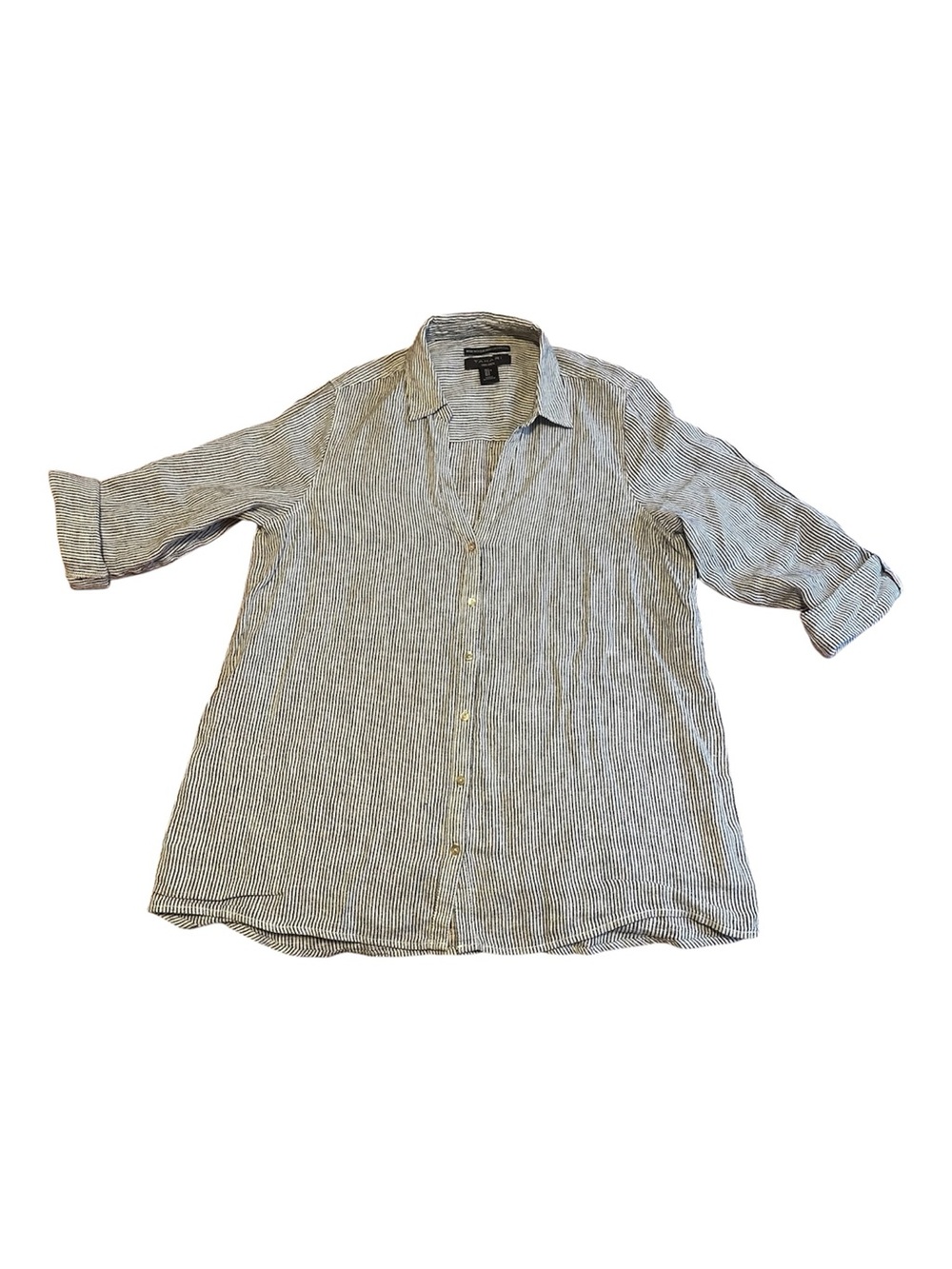 Tahari Women’s Linen Pinstriped Button-Front Shirt Size L